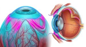 결막의 해부학적 구조와 결막이완증 발생 원리 3D 일러스트